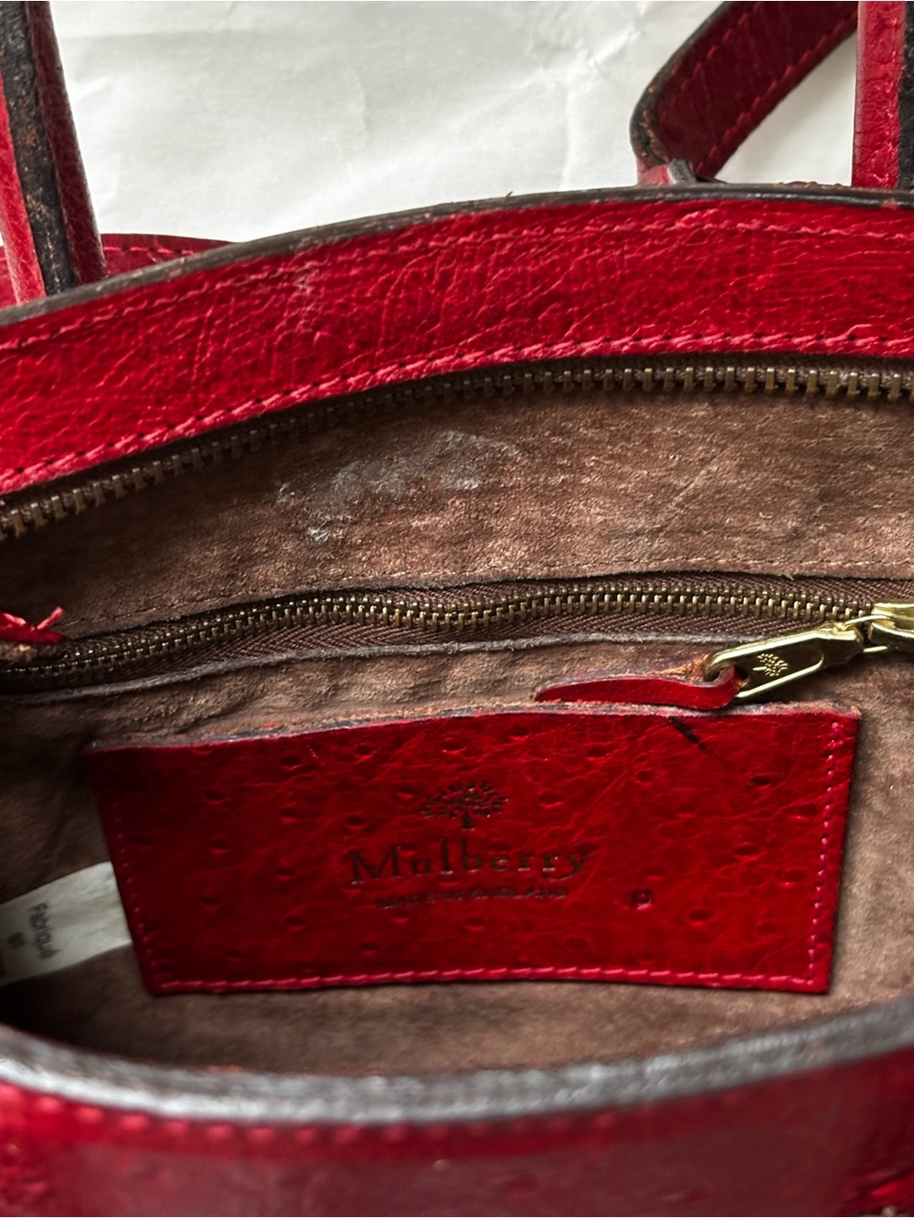 RARE Vintage Mulberry Red Ostrich Leather Bag/ Backpack - Picture 13 of 16